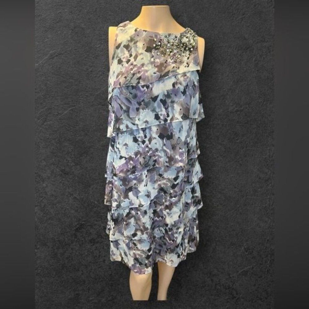 Jessica Howard Beaded Tiered Floral Cocktail Dress – Size 14